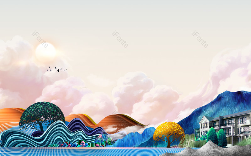 意境简约山水古风风景海报背景设计,插画/手绘图,插画/手绘图库,插画/手绘图下载,插画/手绘